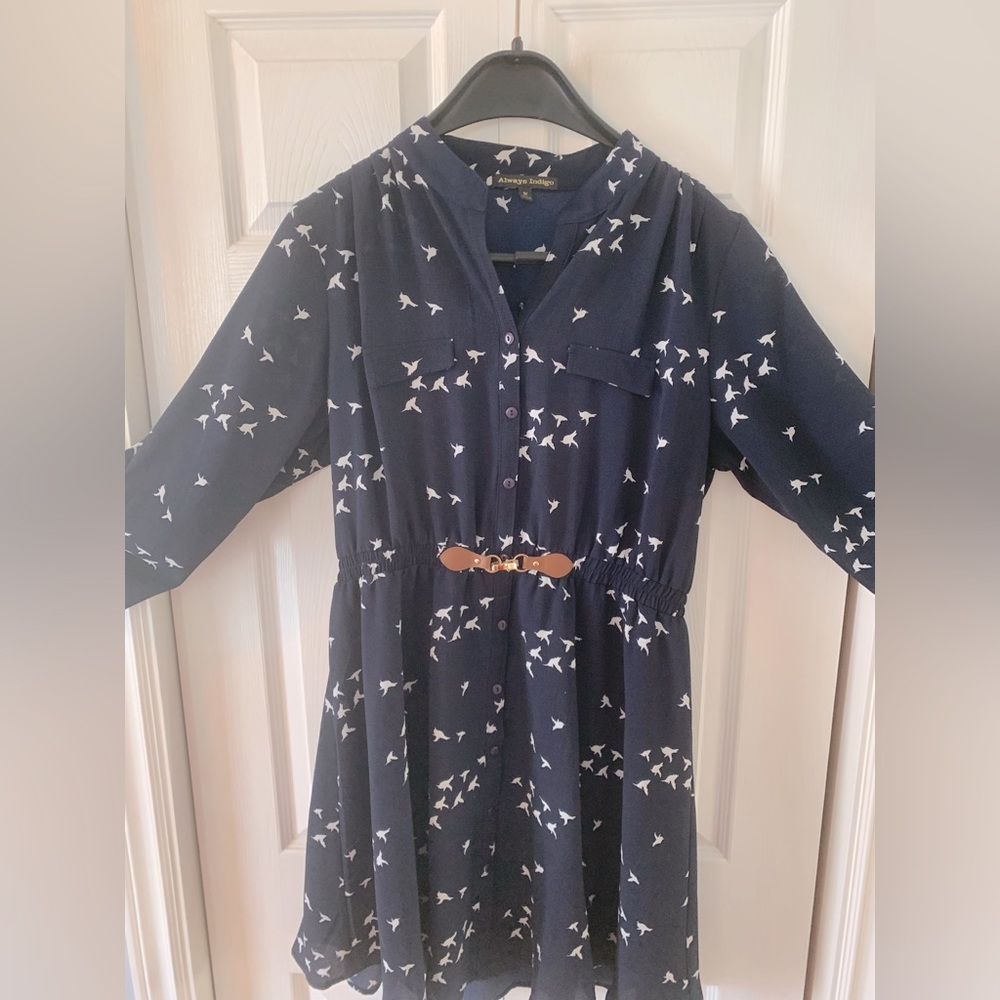 ALWAYS INDIGO long sleeves faux belted dress